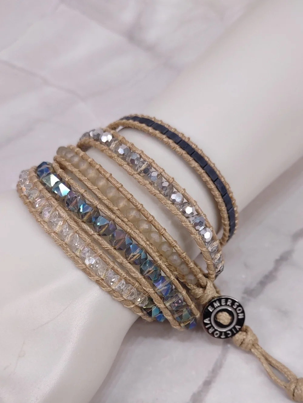 Victoria Emerson Multi-Strand Beaded Wrap Bracelet - Blue, Clear, Tan